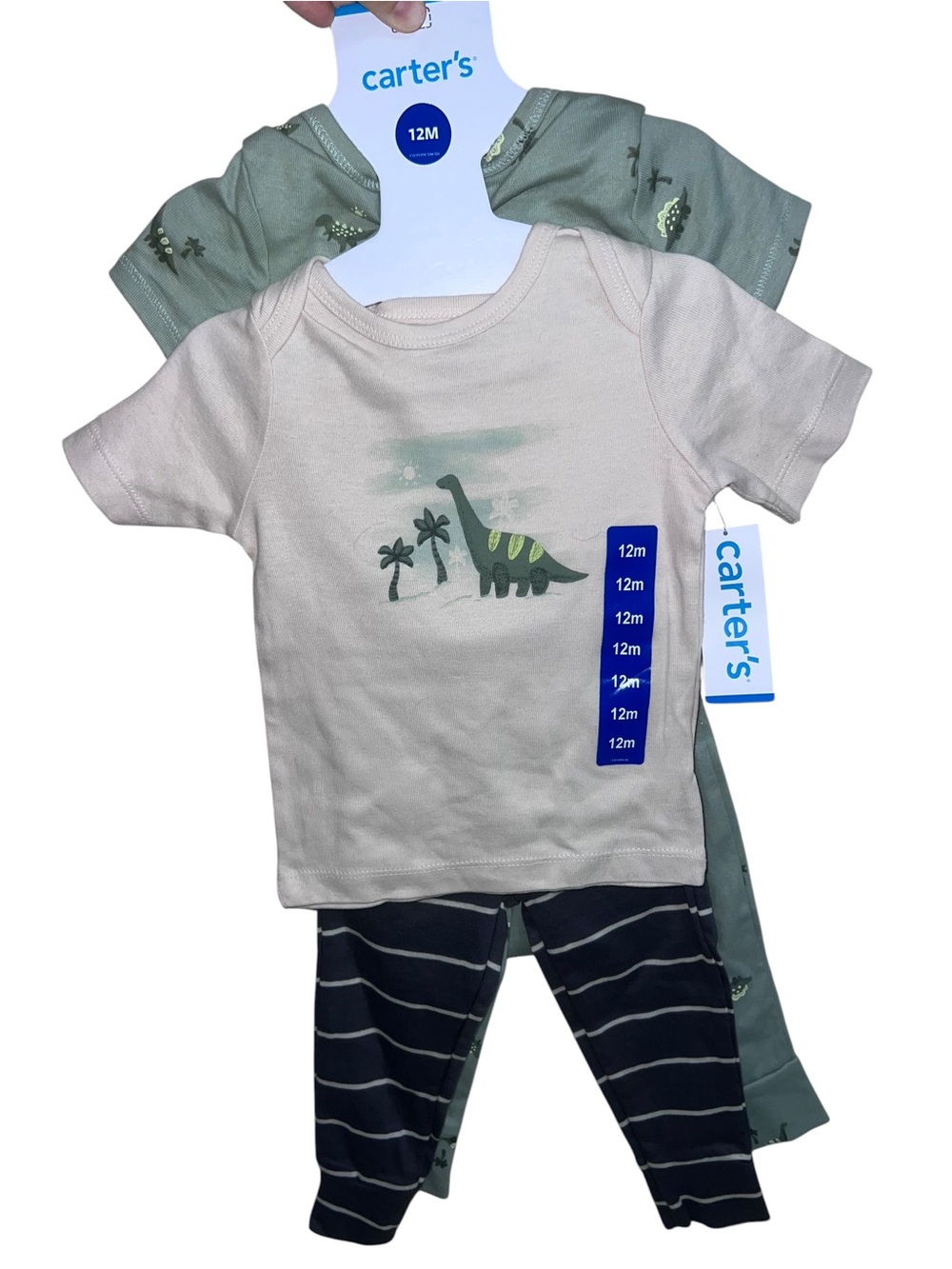 Carter's Sage, Cream & Navy Dino 4 Piece Baby Set